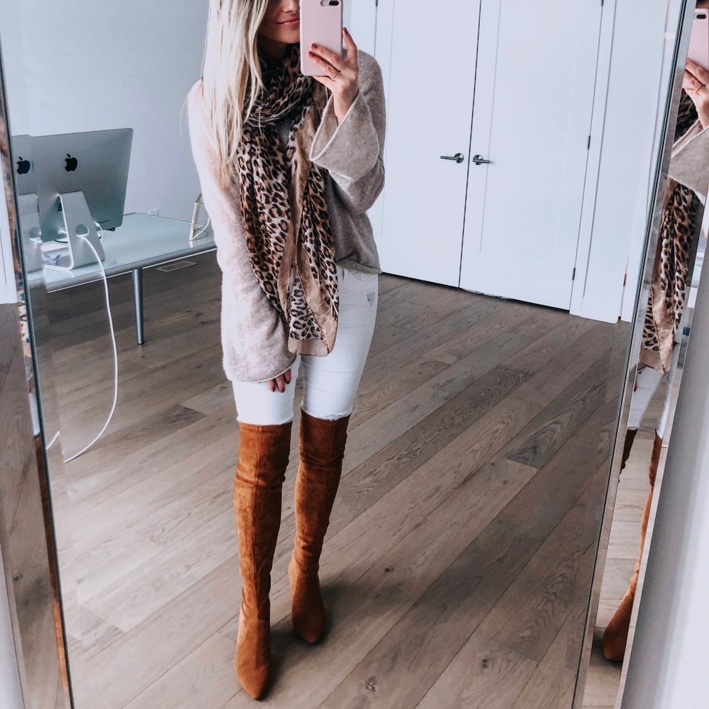 Tan Vegan Suede Knee High Boots - Picture 4 of 6